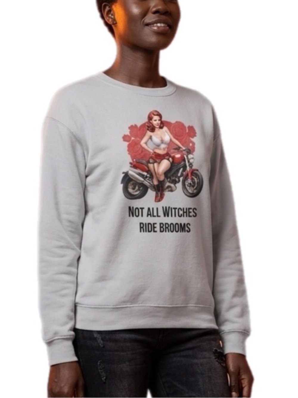 Champion | Powerblend Pullover Grey Sexy Red Witch Graphic Print Sweatshirt